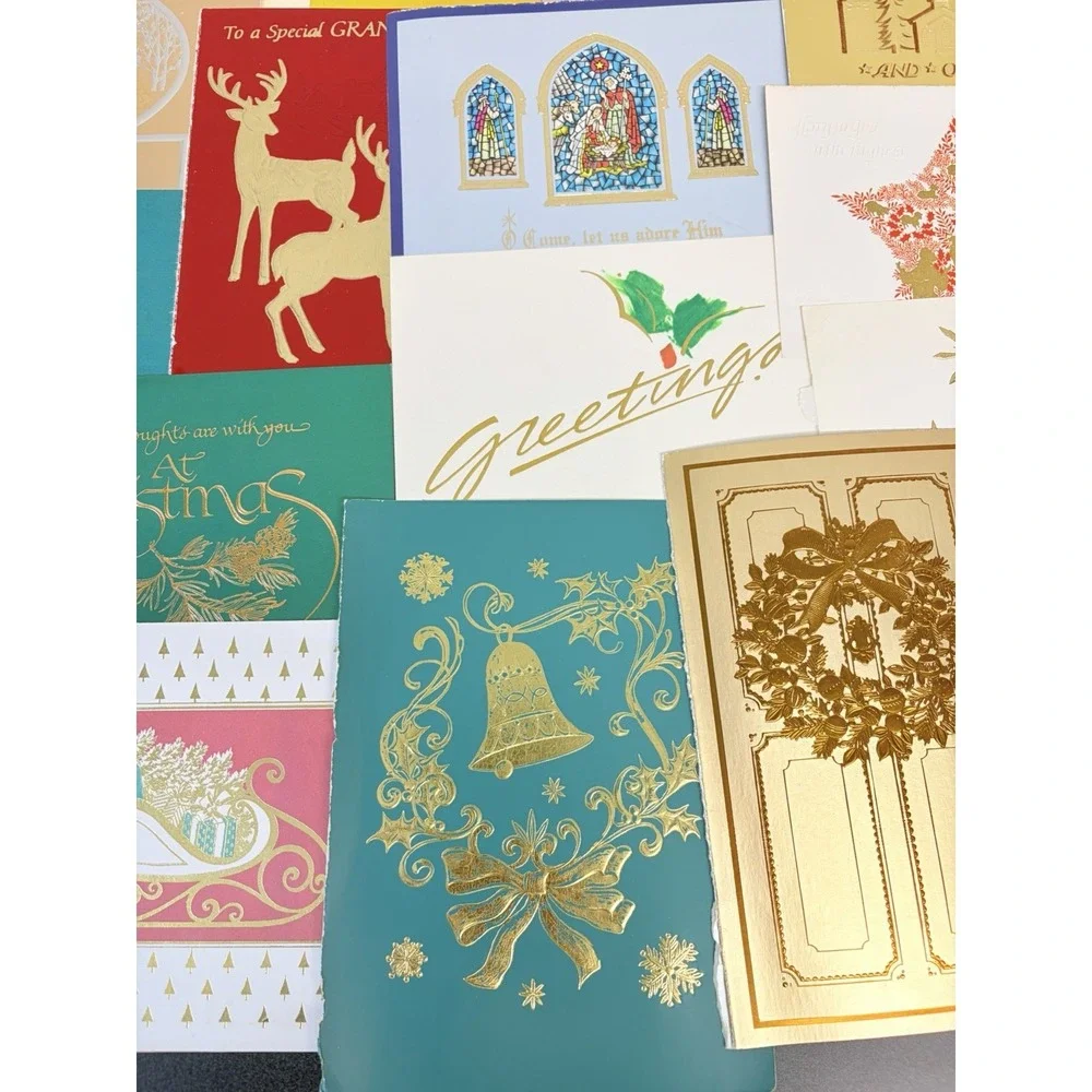 Vintage Christmas Cards Fronts Metallic Gold Decoupage Scrapbooking Crafts 40+